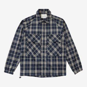 Native North Men's Gofer Shirt Jacket Full Zip Plaid Pockets Navy Blue/Yellow S
